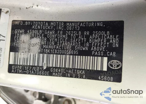 2013 Toyota Avalon Xle из США, поврежденный, VIN 4T1BK1EB2DU056695